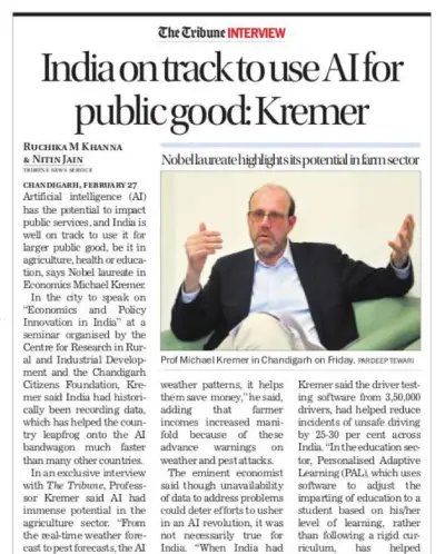 India on track to use AI for public good: Kremer