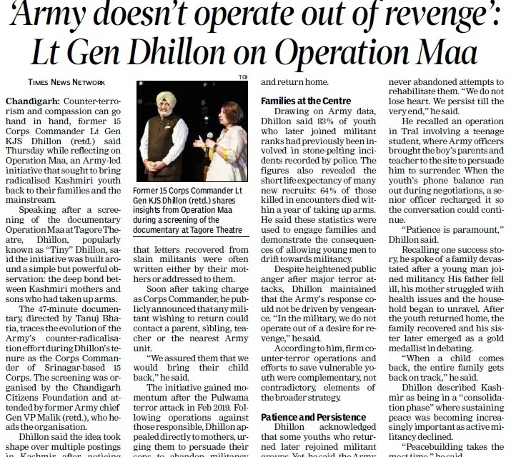 ‘Army doesn’t operate out of revenge’: Lt Gen Dhillon on Operation Maa