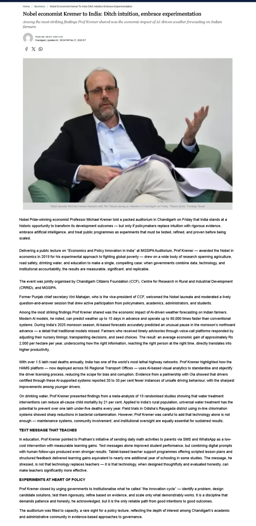 Nobel economist Kremer